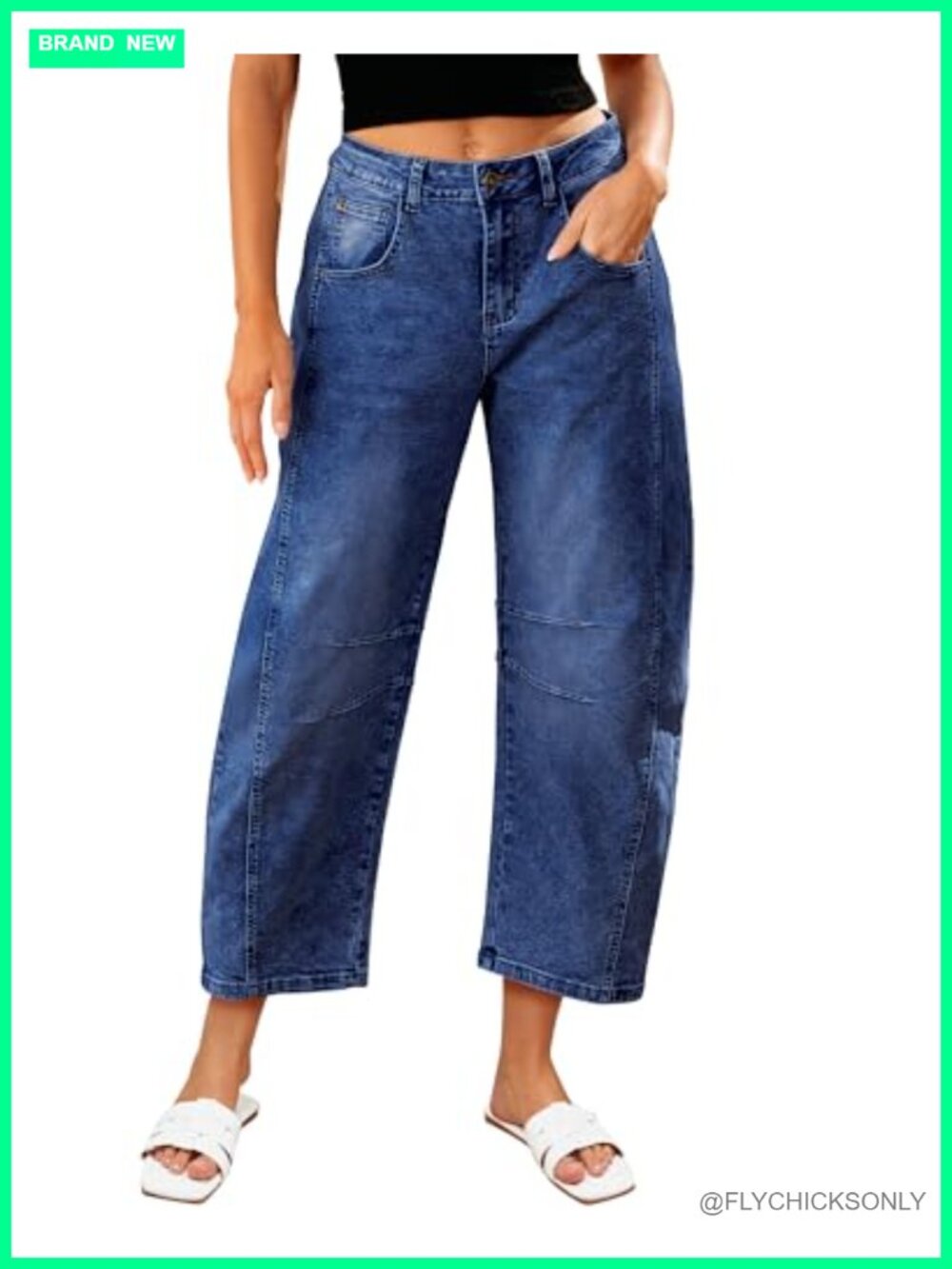 High Waisted Cropped Wide Leg Barrel Jeans Stretchy Denim Pants